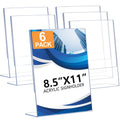 6 Pack Acrylic Sign Holder 8.5 x 11, Clear Plastic Display Stands for Tabletop, L-Shape Acrylic Stands for Flyers, Documents, Office, Restaurants, Vertical Sign Holder 8.5x11 for Desktop