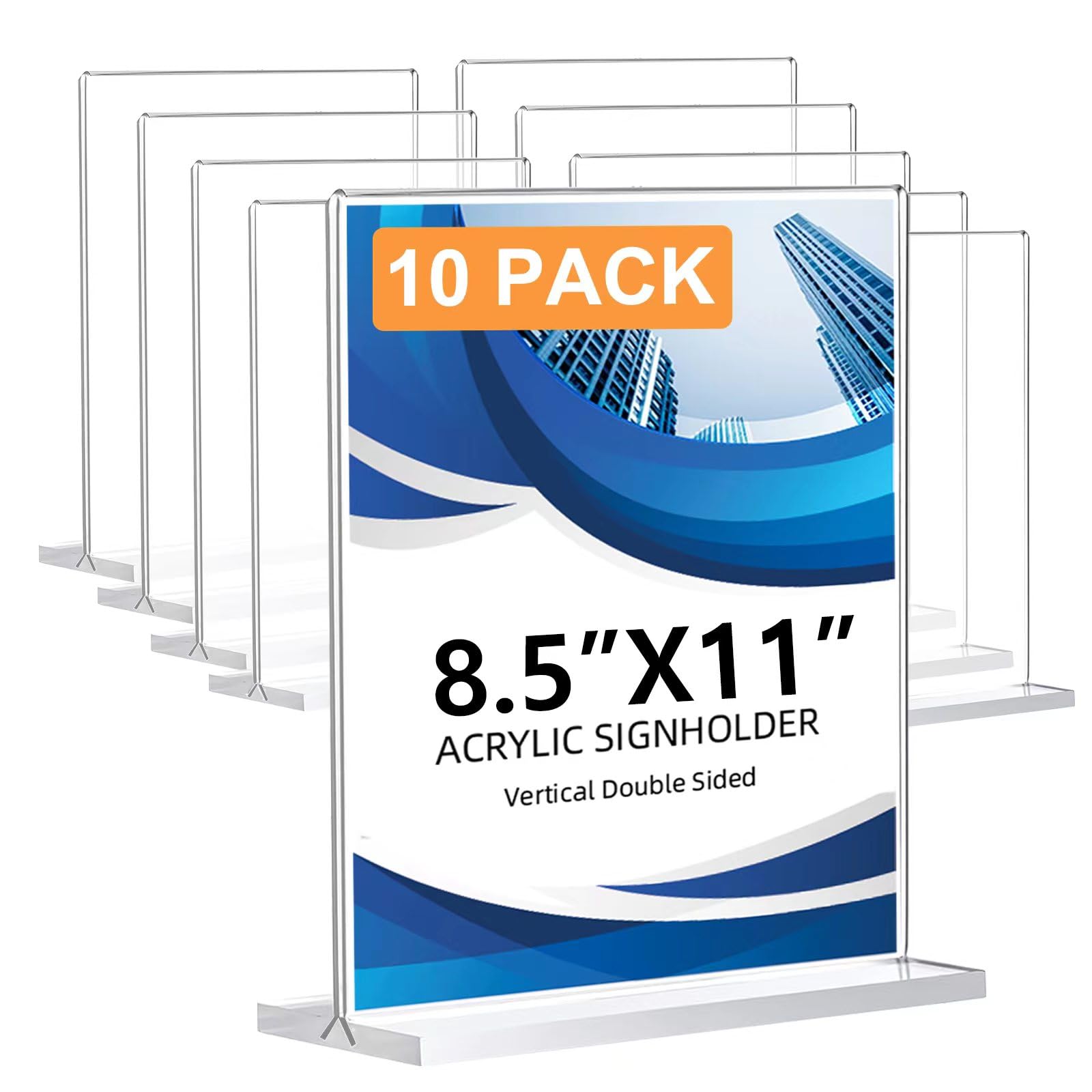 10 Pack Acrylic Sign Holder 8.5 x 11, Double-Sided Clear Sign Holder Plastic Stands for Display, T Shape Acrylic Table Sign Stands for Office Store Restaurants Wedding Party Decoration