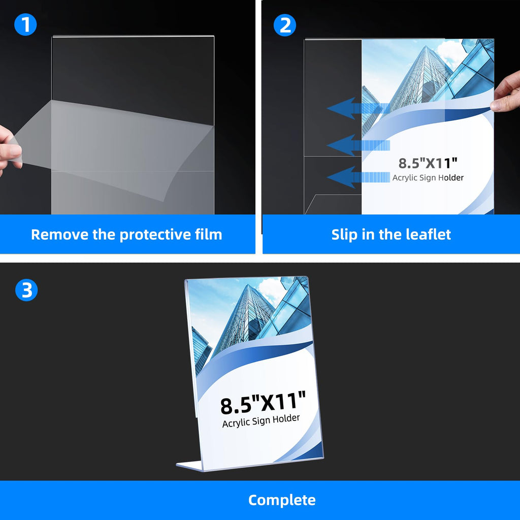 6 Pack Acrylic Sign Holder 8.5 x 11, Clear Plastic Display Stands for Tabletop, L-Shape Acrylic Stands for Flyers, Documents, Office, Restaurants, Vertical Sign Holder 8.5x11 for Desktop