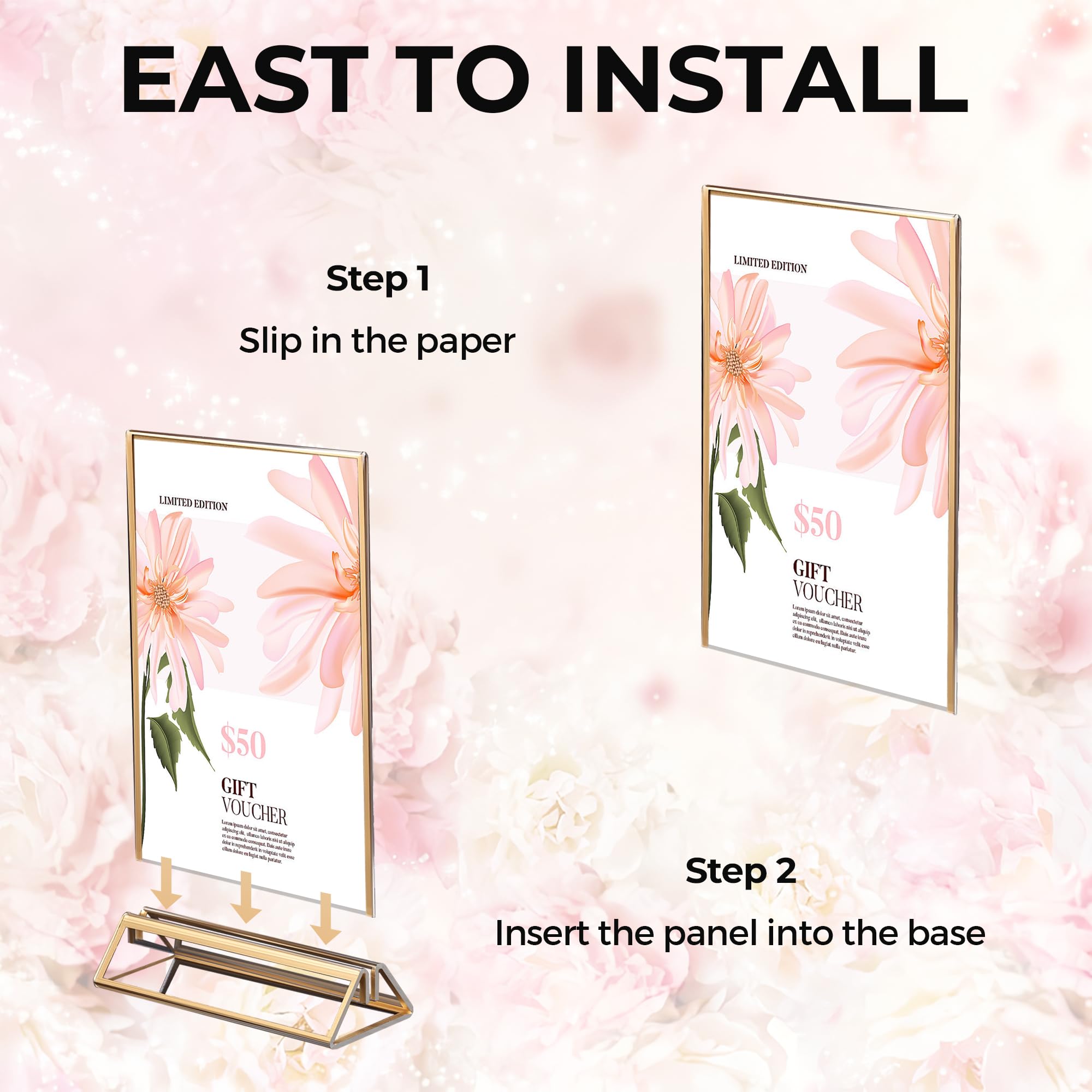 24 Pack Acrylic Sign Holder 4x6 Gold Frames, Wedding Table Number Holders Double Sided Vertical Clear Display Stand, Picture Holders for Tables, Menus, Flyers, Party and Office Decor