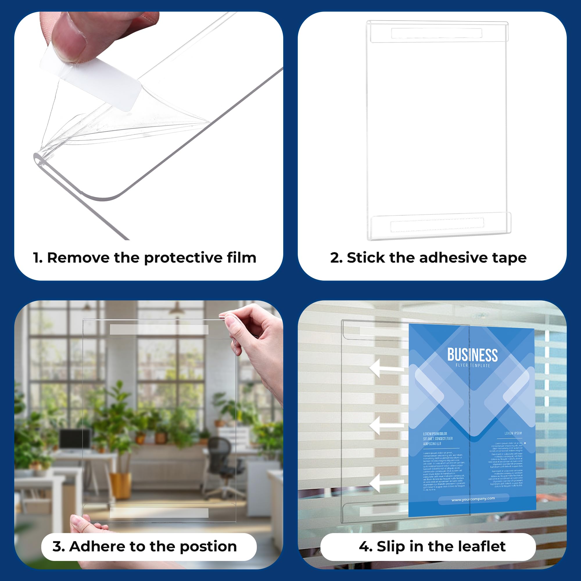 12 Pack 8.5x11 Acrylic Sign Holder Wall Mount, Plastic Wall Signs Acrylic Frame Photo Menu Flyer Display Holders with Adhesive Tape for Office, Home, Store, Restaurant - No Drilling