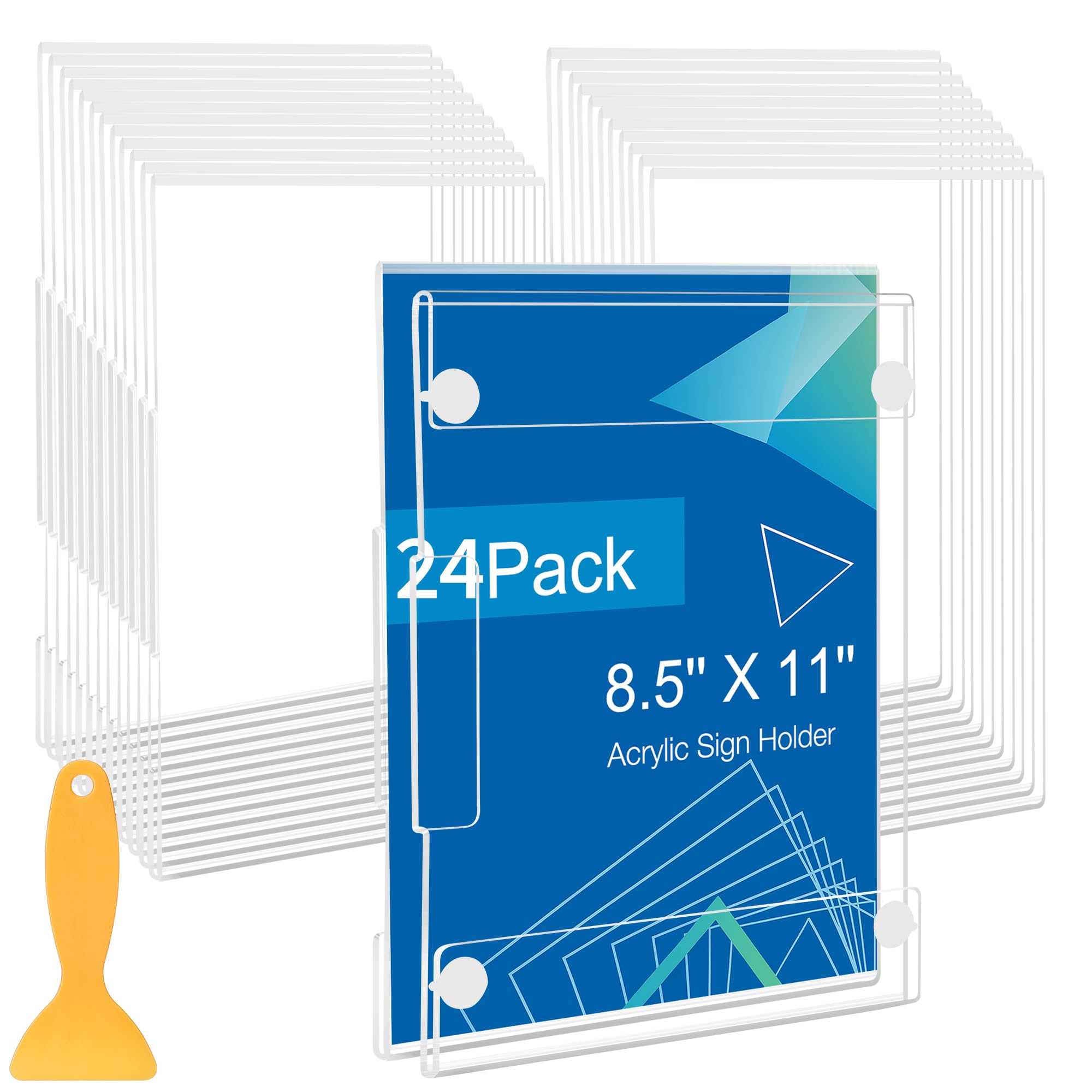 24 Pack Acrylic Sign Holder 8.5 x 11 Wall Mount, Vertical & Horizontal Use, Wall Sign Holder Memo Document Menu Holder for Office Store Restaurants Wedding Party Decoration, No Drilling