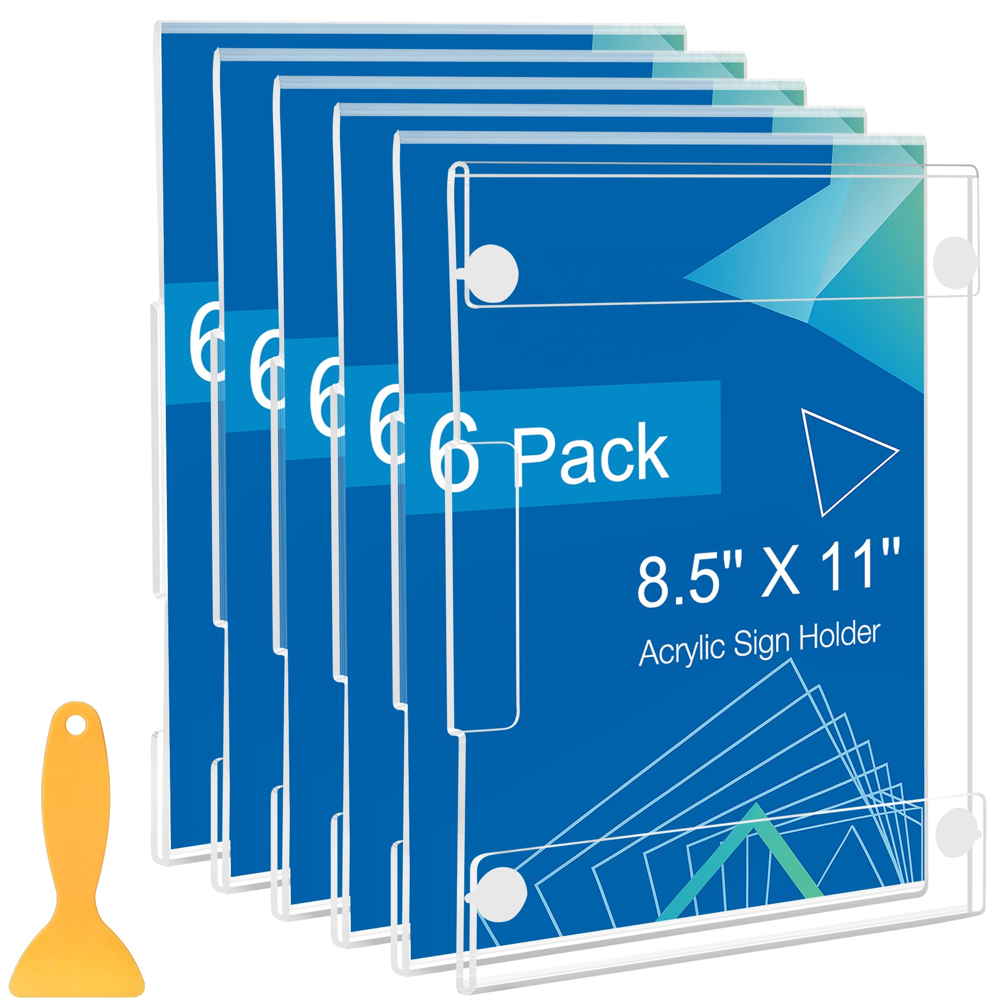 6 Pack Acrylic Sign Holder 8.5 x 11 Wall Mount, Vertical & Horizontal Use, Wall Sign Holder Memo Document Menu Holder for Office Store Restaurants Wedding Party Decoration, No Drilling