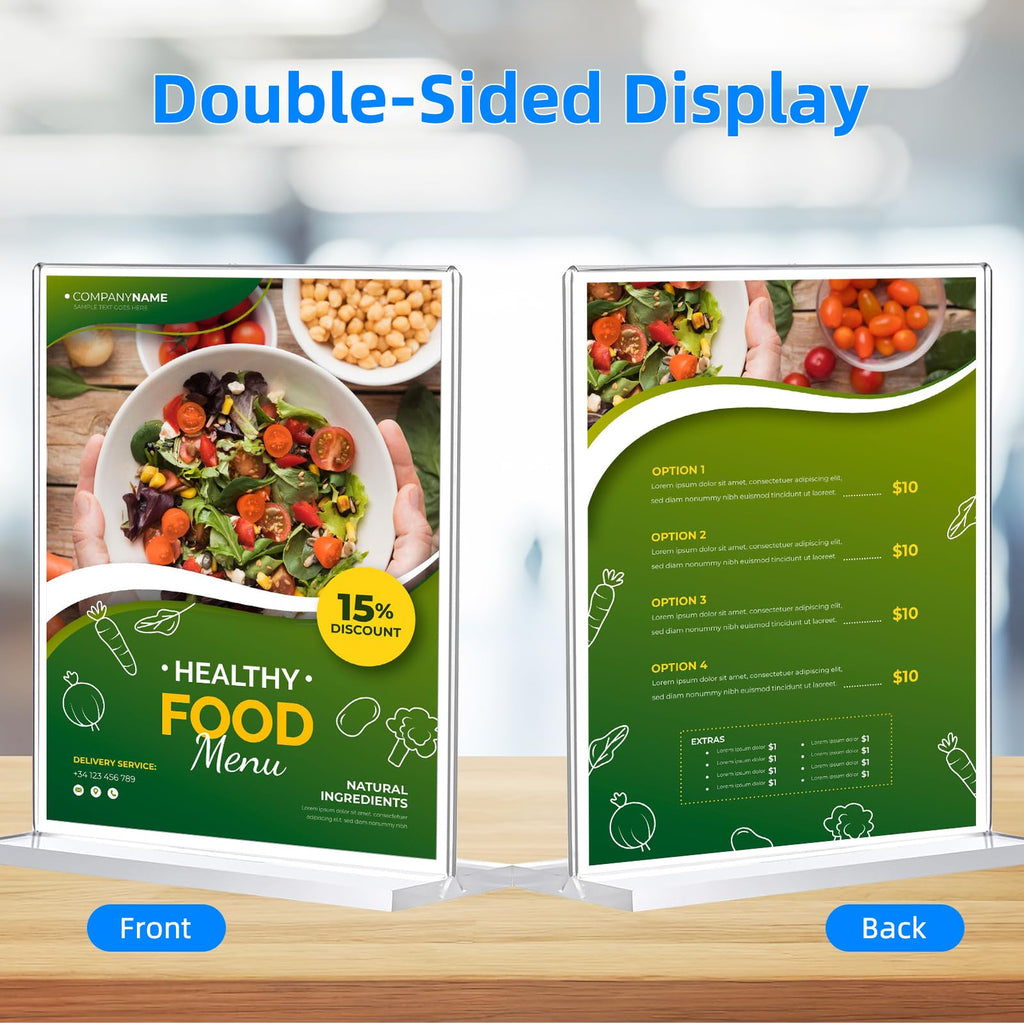 18 Pack Acrylic Sign Holder 8.5 x 11, Double-Sided Clear Sign Holder Plastic Stands for Display, T Shape Acrylic Table Sign Stands for Office Store Restaurants Wedding Party Decoration