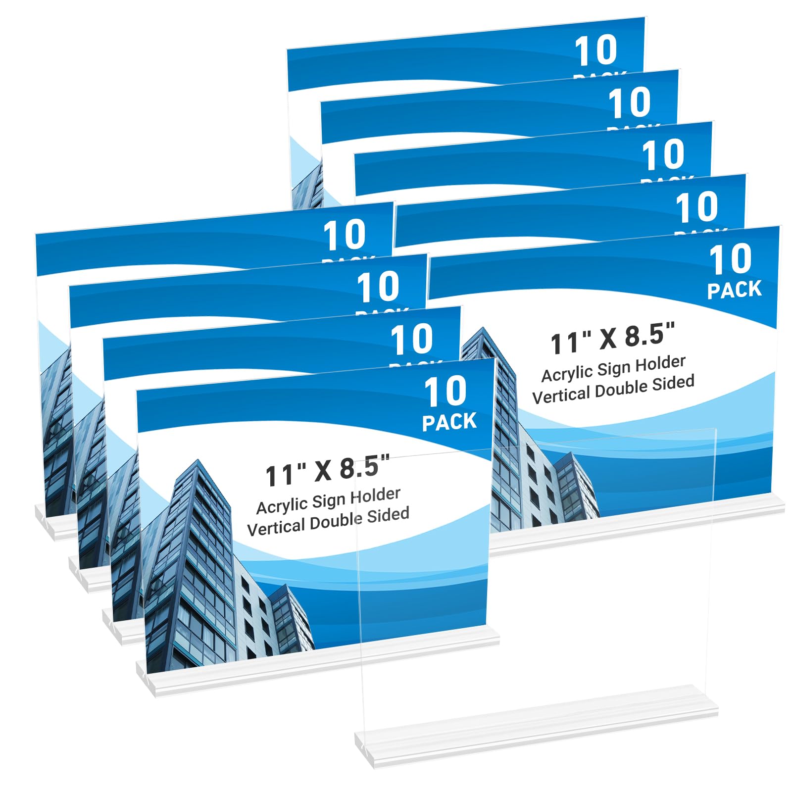 10 Pack Acrylic Sign Holder 11 x 8.5 Horizontal, Double-Sided Clear Sign Holder Plastic Stands for Display, T Shape Acrylic Table Sign Stands for Office Store Restaurants Wedding Party Decoration