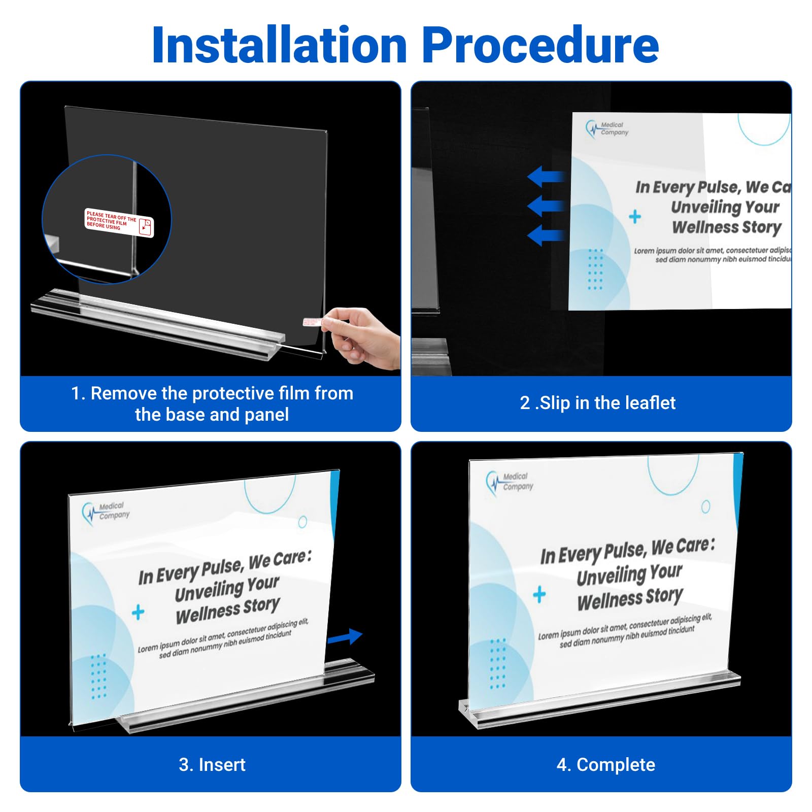 6 Pack Acrylic Sign Holder 11 x 8.5 Horizontal, Double-Sided Clear Sign Holder Plastic Stands for Display, T Shape Acrylic Table Sign Stands for Office Store Restaurants Wedding Party Decoration