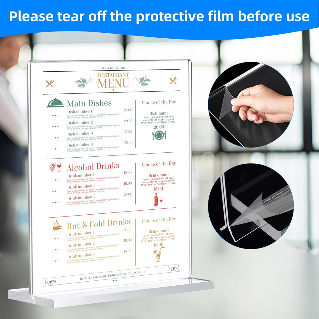 30 Pack Acrylic Sign Holder 8.5 x 11, Double-Sided Clear Sign Holder Plastic Stands for Display, T Shape Acrylic Table Sign Stands for Office Store Restaurants Wedding Party Decoration
