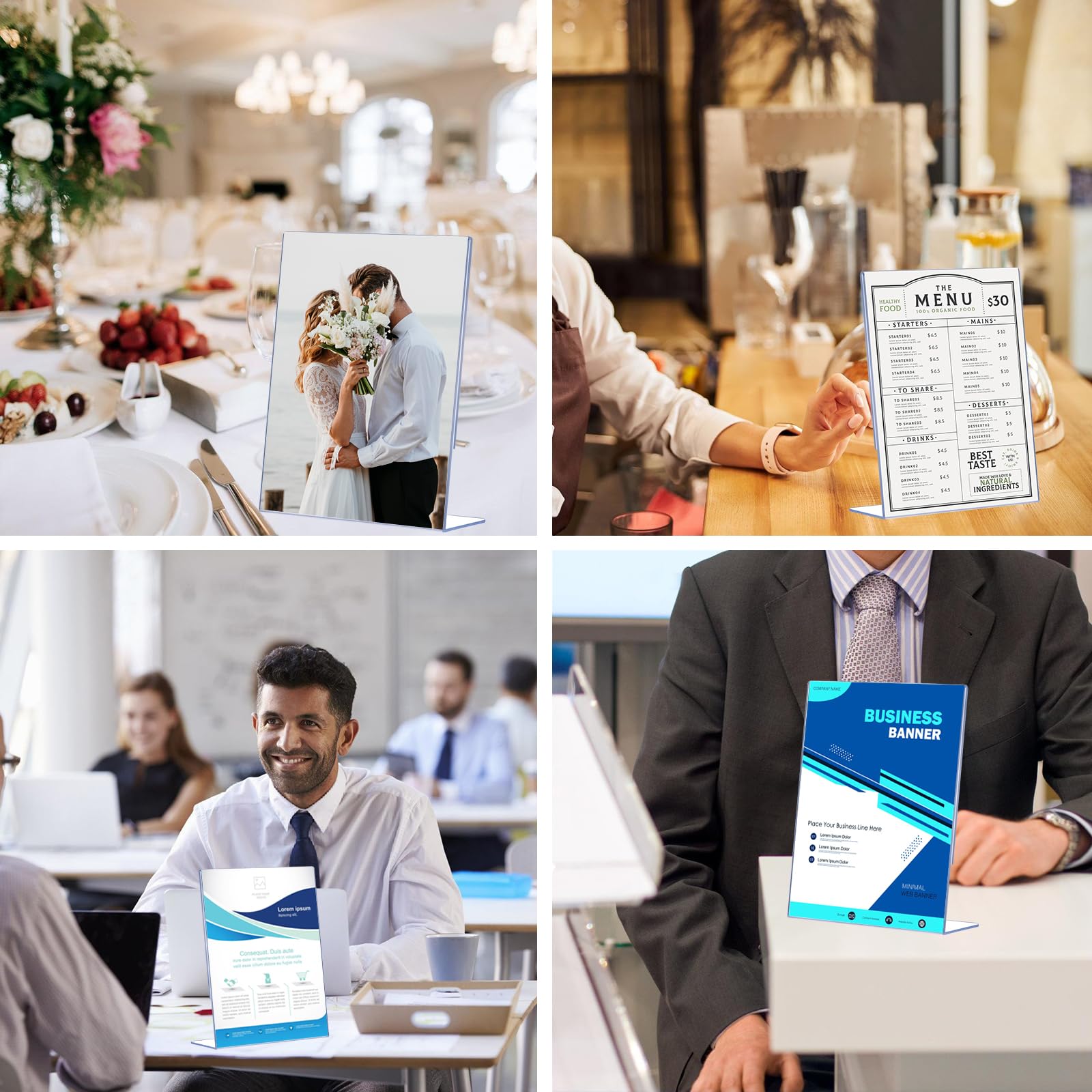 6 Pack Slanted Back Acrylic Sign Holders 5x7 for Business & Store, Tabletop Vertical Sign Holder with Anti-Slip Pads Clear Display Stand, for Menus Flyers Documents Office Restaurants Party Decoration