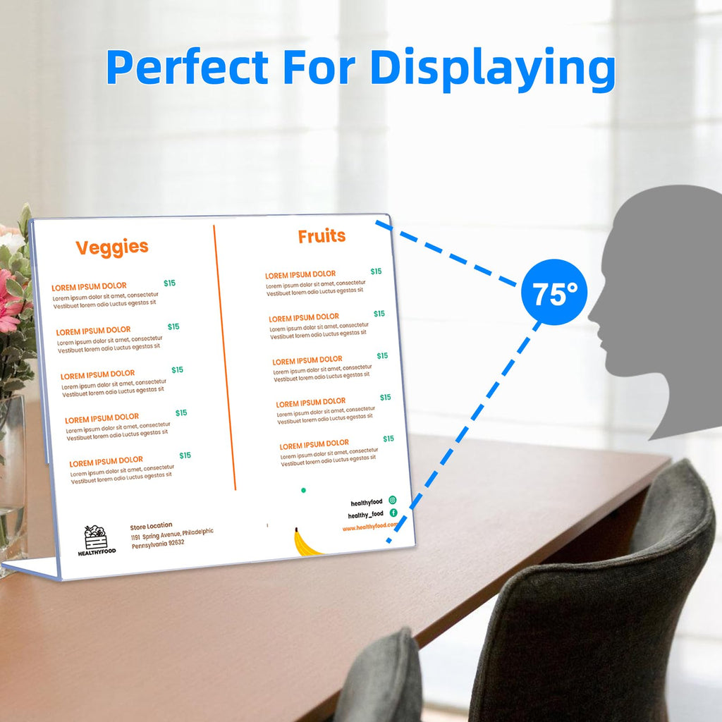 6 Pack L Shape Slanted Back 11x8.5 Plastic Sign Holders with Anti-Slip Pads, Business & Store Acrylic Tabletop Display Stand for Flyers, Menus, Documents, Price, Promotions, Wedding, Party Decoration