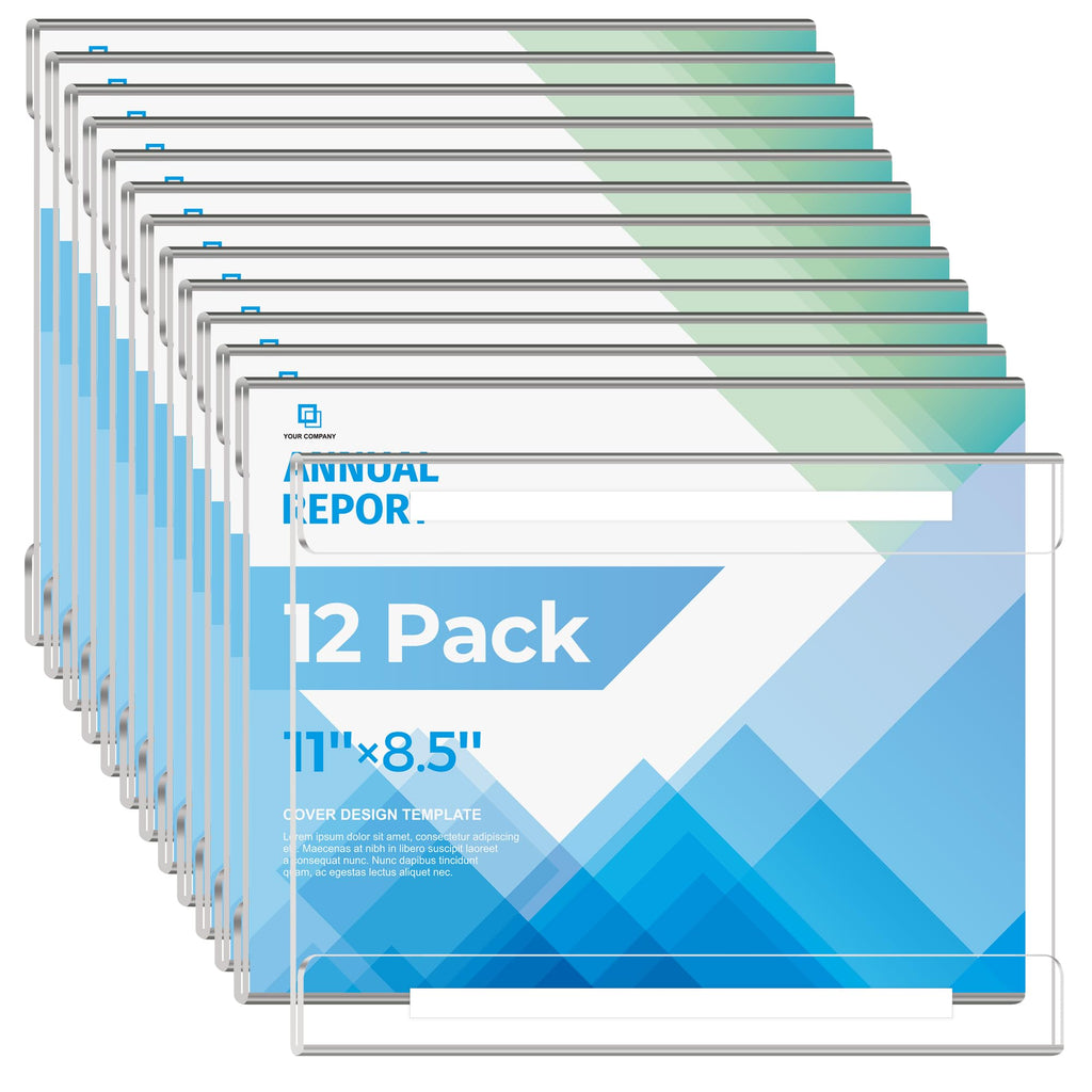 12 Pack 11x8.5 Acrylic Sign Holder Wall Mount, Horizontal Plastic Wall Signs Acrylic Frame Photo Menu Flyer Display Holders with Adhesive Tape for Office, Home, Store, Restaurant - No Drilling