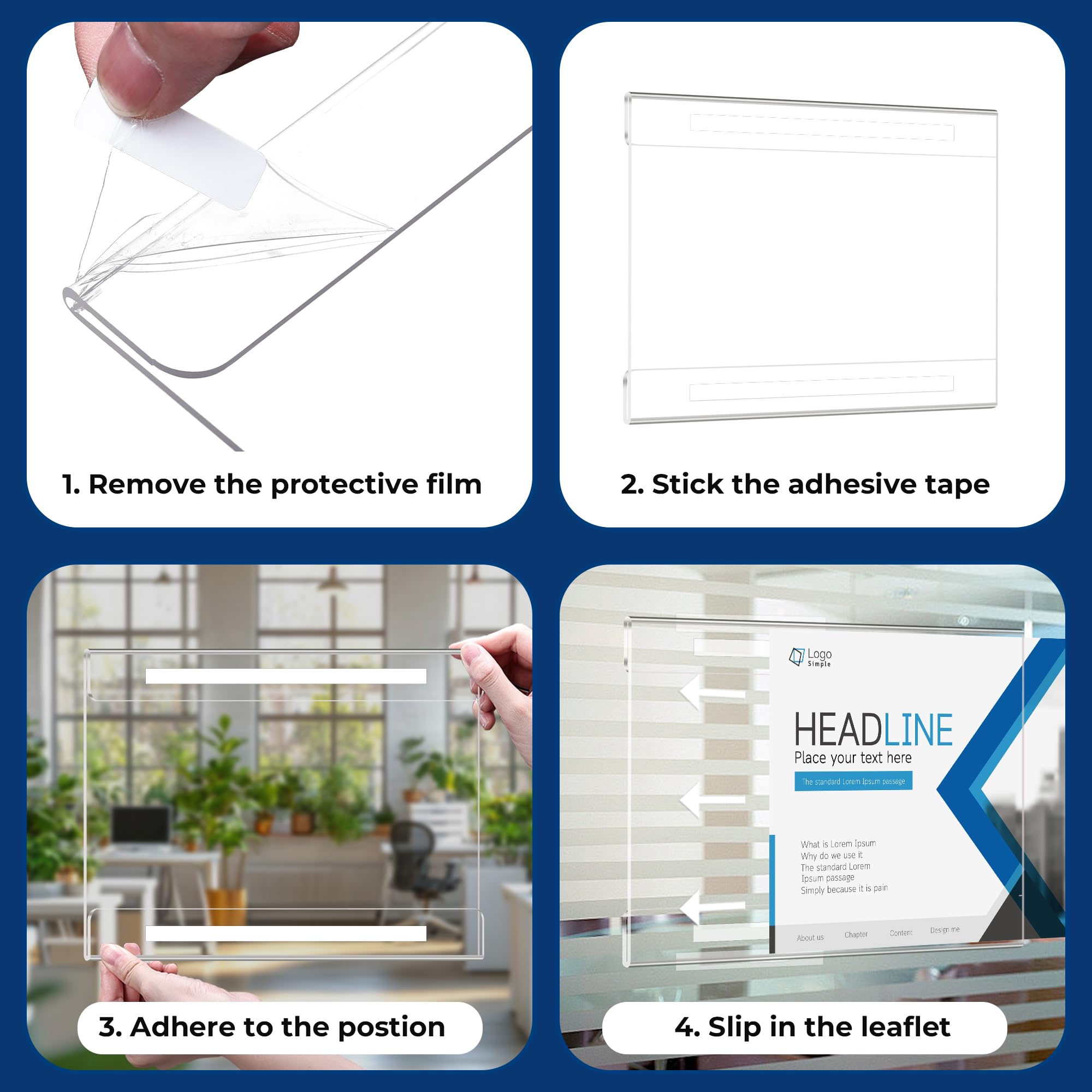 12 Pack 11x8.5 Acrylic Sign Holder Wall Mount, Horizontal Plastic Wall Signs Acrylic Frame Photo Menu Flyer Display Holders with Adhesive Tape for Office, Home, Store, Restaurant - No Drilling