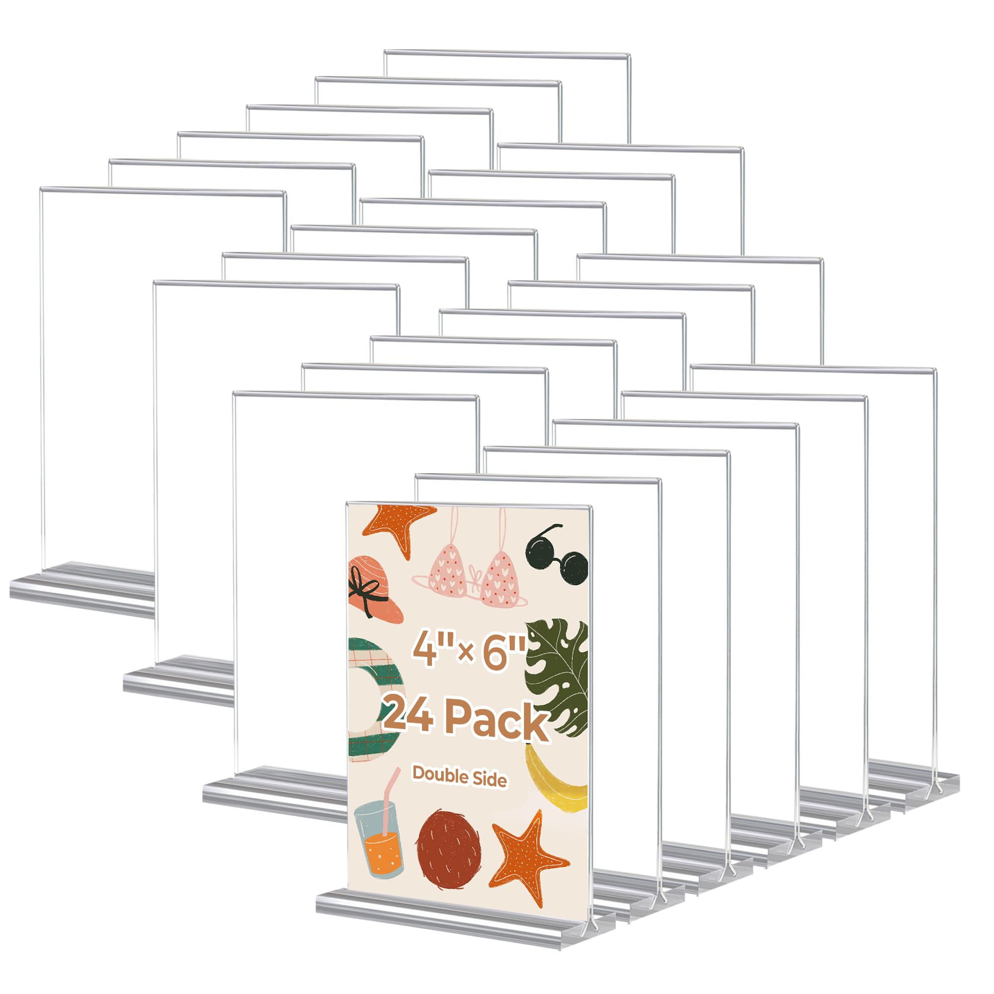 24 Pack Acrylic Sign Holder 4 x 6, Double-Sided Clear Sign Holder Plastic Stands for Display, T Shape Acrylic Table Sign Stands for Office Store Restaurants Wedding Party Decoration