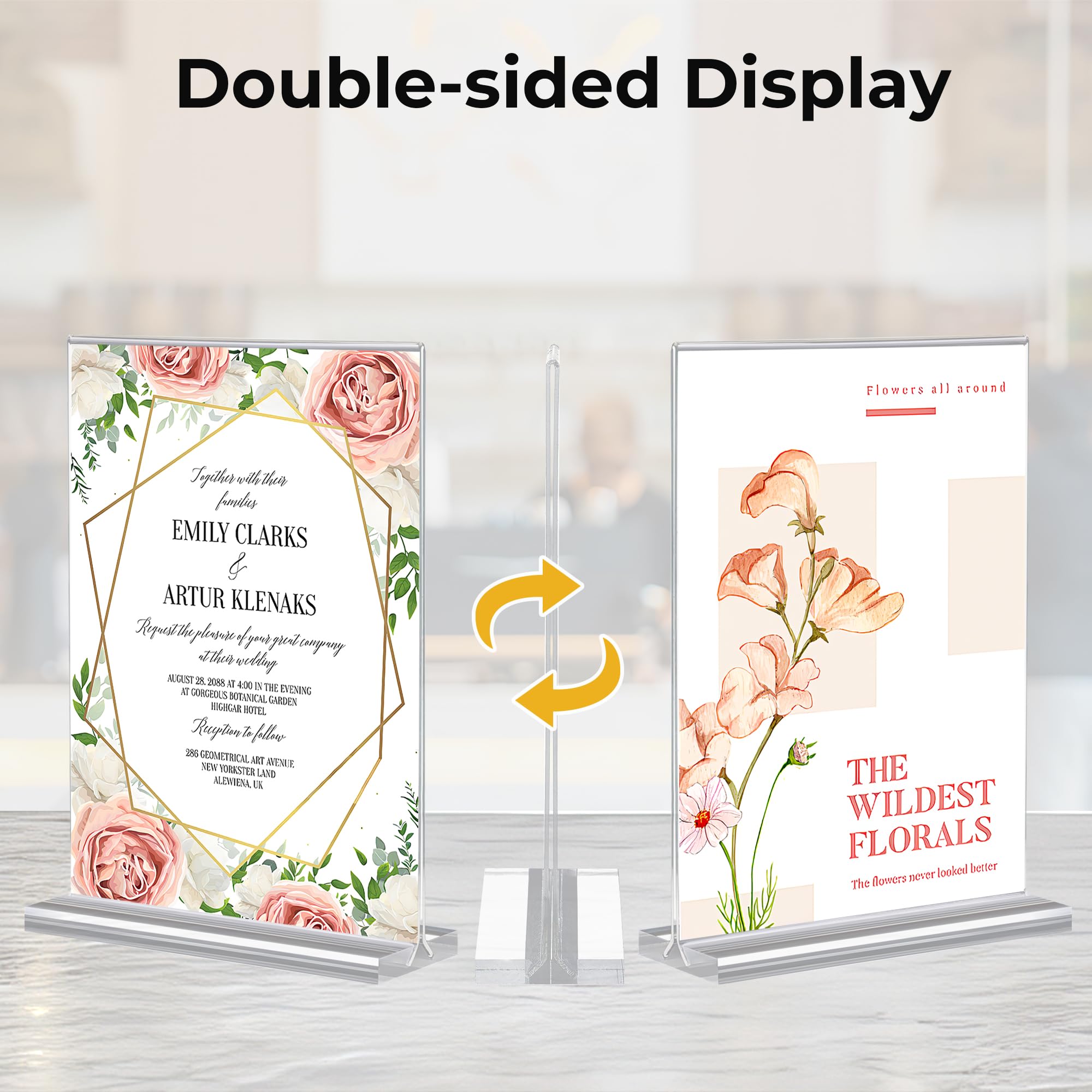 24 Pack Acrylic Sign Holder 4 x 6, Double-Sided Clear Sign Holder Plastic Stands for Display, T Shape Acrylic Table Sign Stands for Office Store Restaurants Wedding Party Decoration
