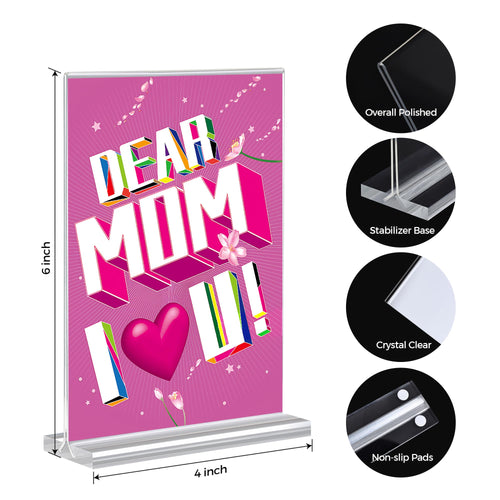 12 Pack Acrylic Sign Holder 4 x 6, Double-Sided Clear Sign Holder Plastic Stands for Display, T Shape Acrylic Table Sign Stands for Office Store Restaurants Wedding Party Decoration