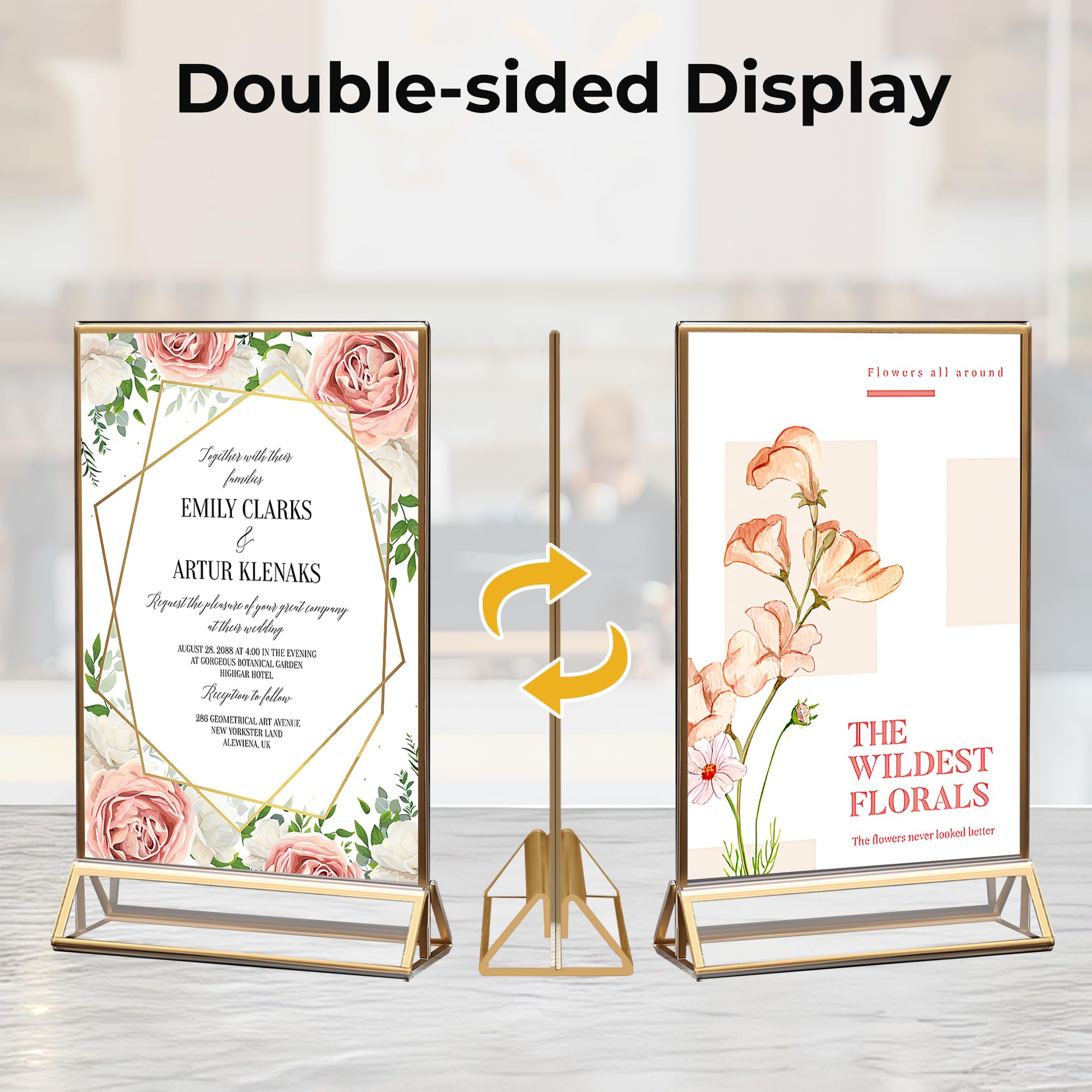 6 Pack Acrylic Sign Holder 4x6 Gold Frames, Wedding Table Number Holders Double Sided Vertical Clear Display Stand, Picture Holders for Tables, Menus, Flyers, Party and Office Decor