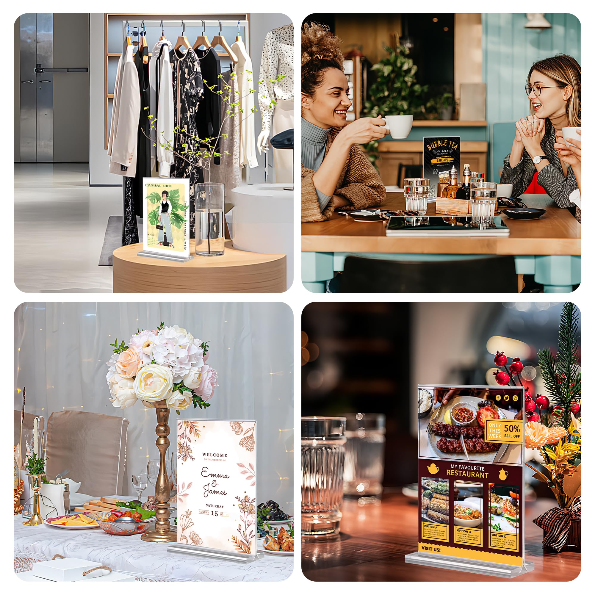 18 Pack Acrylic Sign Holder 5 x 7, Double-Sided Clear Sign Holder Plastic Stands for Display, T Shape Acrylic Table Sign Stands for Office Store Restaurants Wedding Party Decoration
