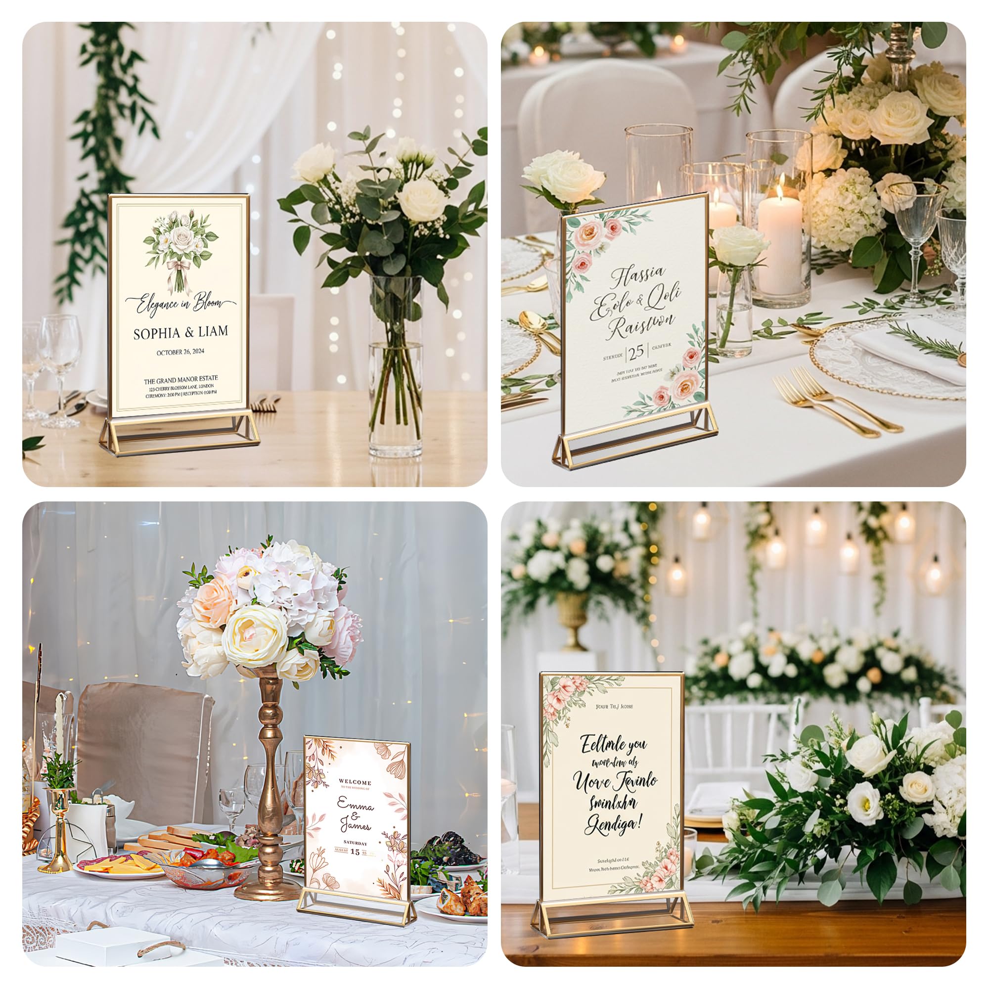 6 Pack Acrylic Sign Holder 4x6 Gold Frames, Wedding Table Number Holders Double Sided Vertical Clear Display Stand, Picture Holders for Tables, Menus, Flyers, Party and Office Decor