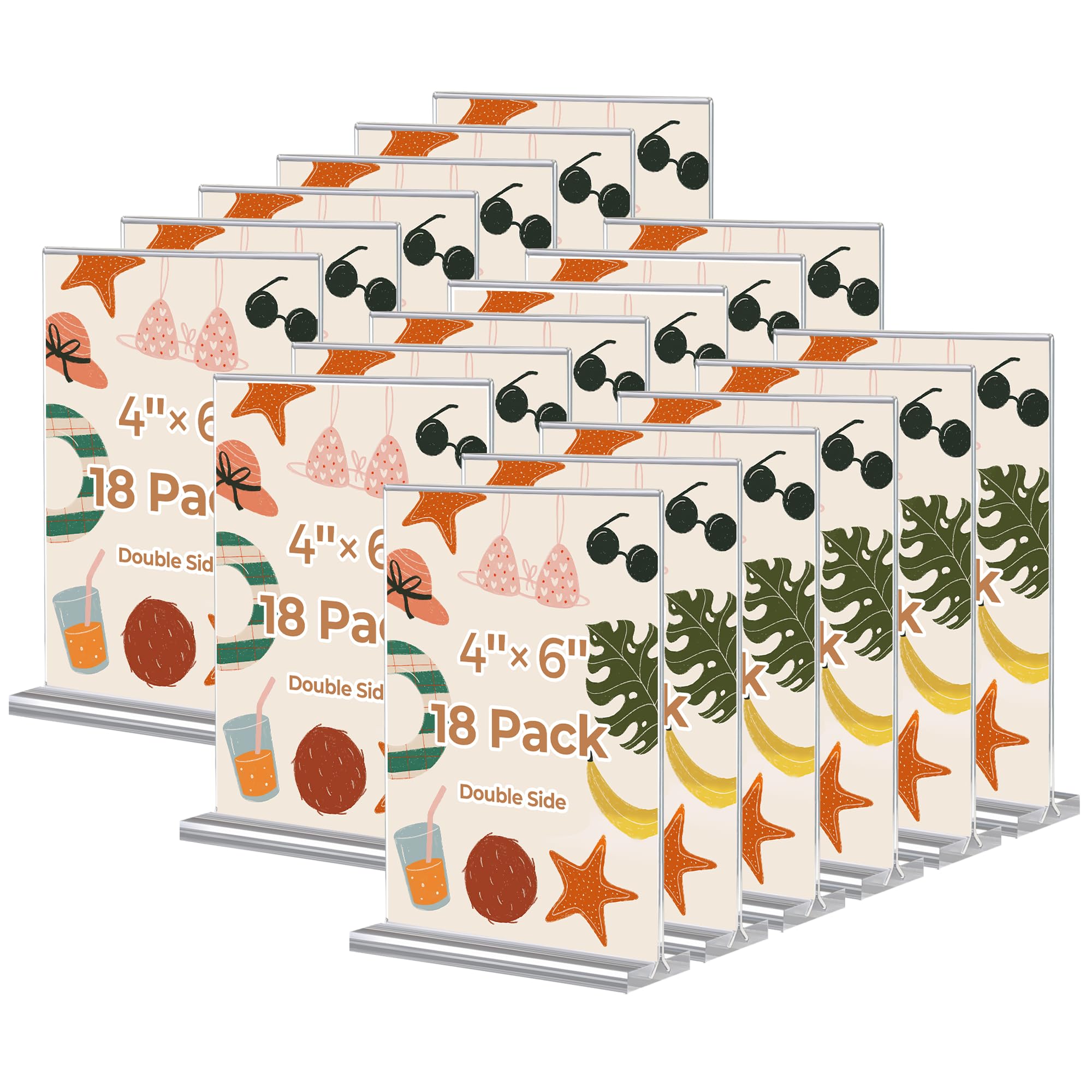 18 Pack 4x6 Acrylic Sign Holders, Clear Plastic Picture Frames 4x6 ¨C Double-Sided Vertical Table Number Holders Acrylic Display Stands for Restaurants Weddings Offices ¨C T-Shape Photo Holder for Table