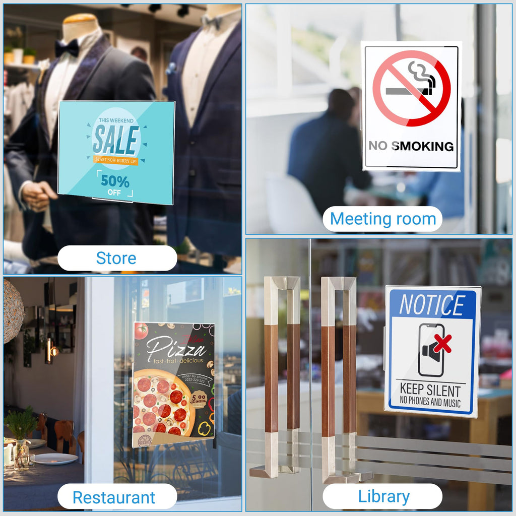 12 Pack Acrylic Sign Holder 8.5 x 11 Wall Mount, Vertical & Horizontal Use, Wall Sign Holder Memo Document Menu Holder for Office Store Restaurants Wedding Party Decoration, No Drilling